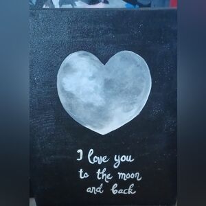 Original Moon Heart Canvas Art Original Acrylic